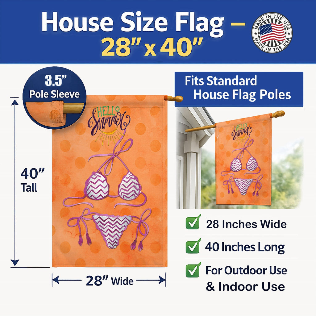 Bikini Swimsuit Orange Polkadot House Flag 28x40 Porch Sleeve Pole Decorative Outside Yard Banner Artwork Wall Hanging, Polyester