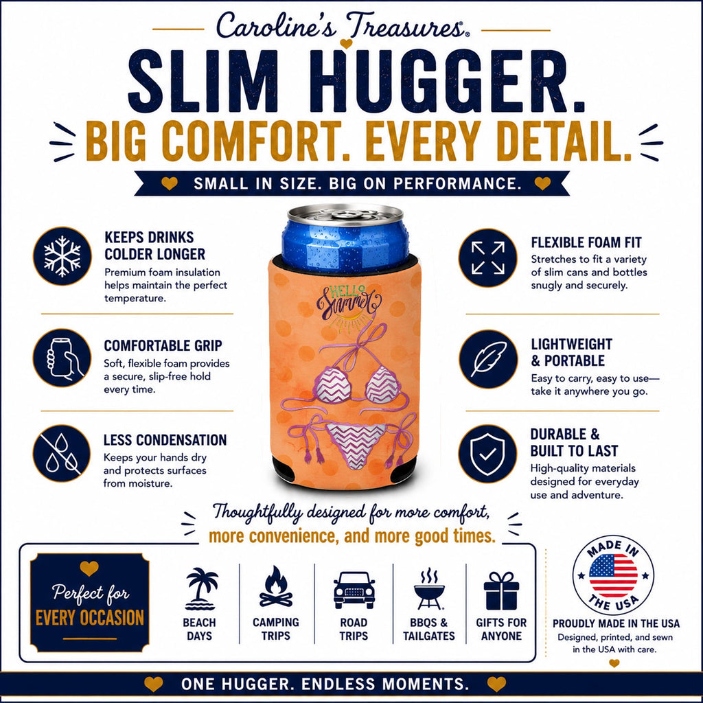 Bikini Swimsuit Orange Polkadot Slim Can Hugger  Insulated Foam Sleeve for 12 oz Slim Cans, Beer Bottles & Water Bottles, Made in USA