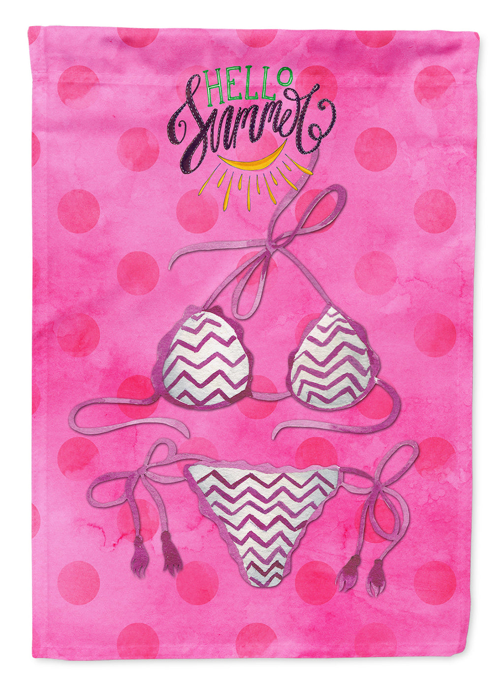 Bikini Swimsuit Pink Polkadot House Flag 28x40 Porch Sleeve Pole Decorative Outside Yard Banner Artwork Wall Hanging, Polyester