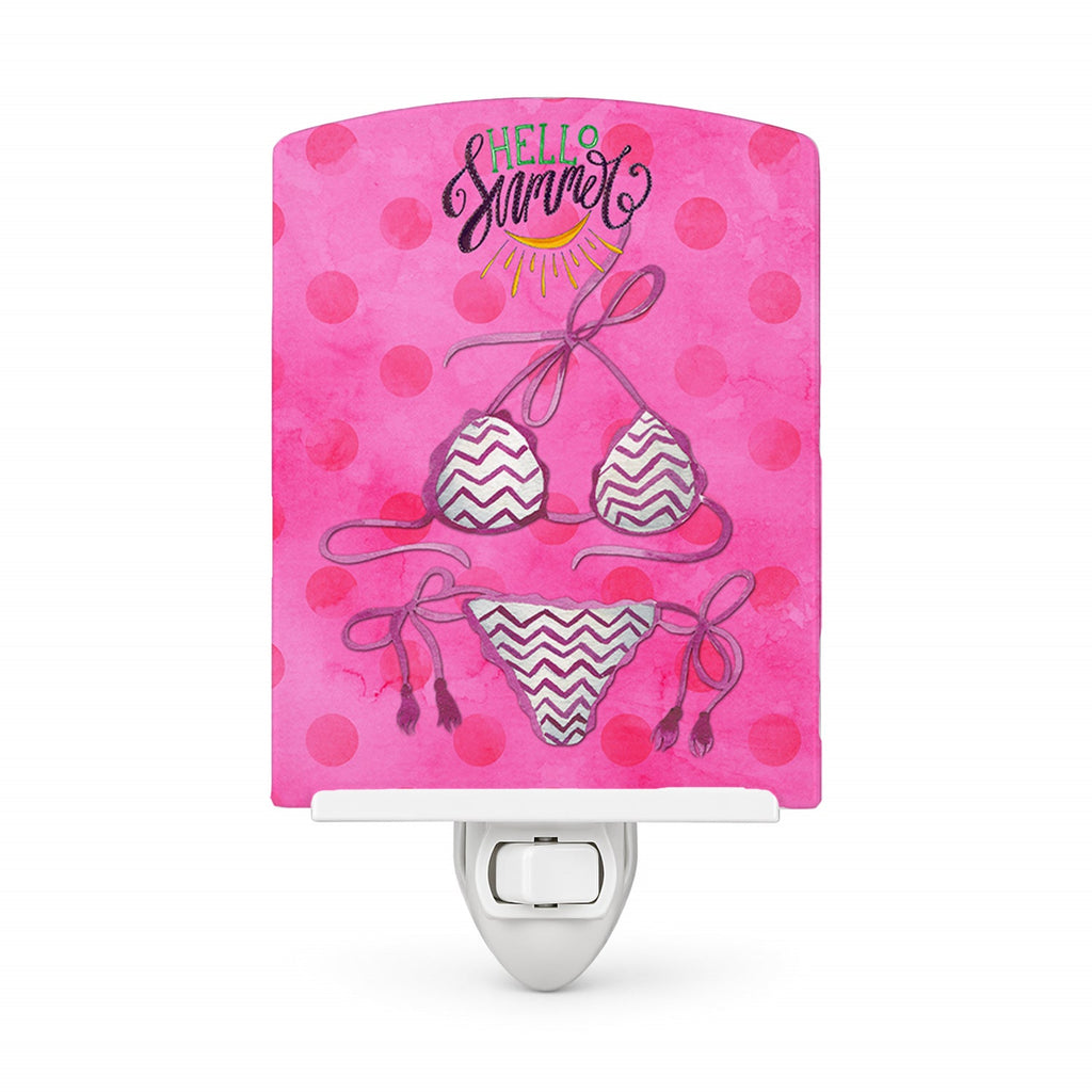 Bikini Swimsuit Pink Polkadot Ceramic Night Light Compact, UL-Certified, Ideal for Bedroom, Bathroom, Nursery, Hallway, Kitchen, 6x4x3, Multicolor