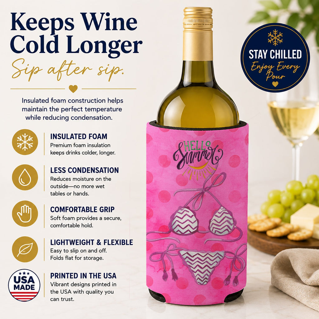 Bikini Swimsuit Pink Polkadot Wine Bottle Hugger Gift Sleeve for Standard 750 ml Bottles, Insulated Reusable Fits Mini Shot & Pint Bottles