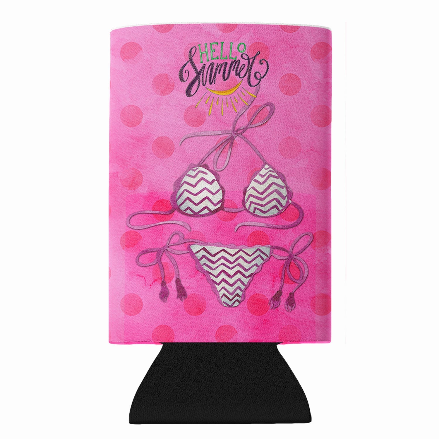 Bikini Swimsuit Pink Polkadot Slim Can Hugger  Insulated Foam Sleeve for 12 oz Slim Cans, Beer Bottles & Water Bottles, Made in USA