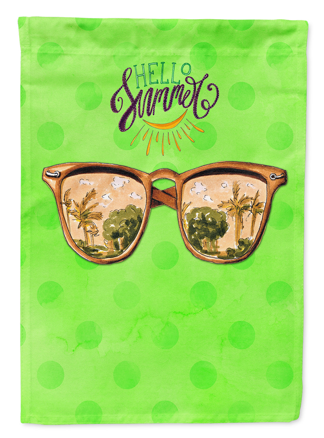 Beach Sunglasses Green Polkadot House Flag 28x40 Porch Sleeve Pole Decorative Outside Yard Banner Artwork Wall Hanging, Polyester