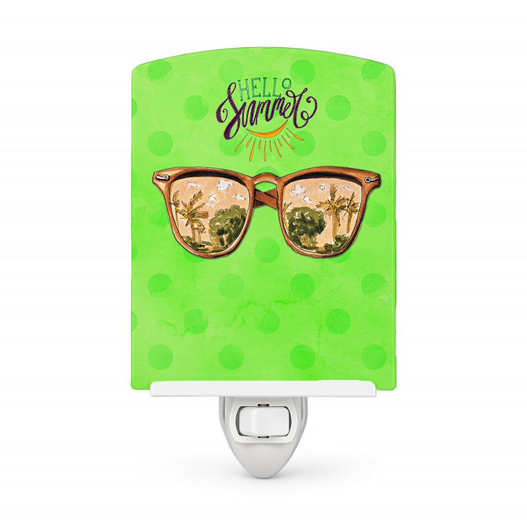 Beach Sunglasses Green Polkadot Ceramic Night Light Compact, UL-Certified, Ideal for Bedroom, Bathroom, Nursery, Hallway, Kitchen, 6x4x3, Multicolor