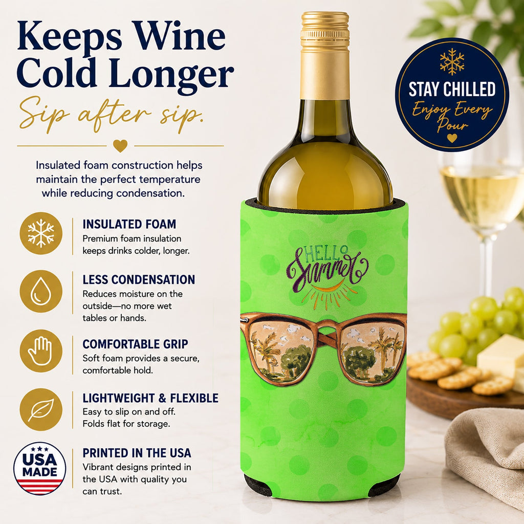 Beach Sunglasses Green Polkadot Wine Bottle Hugger Gift Sleeve for Standard 750 ml Bottles, Insulated Reusable Fits Mini Shot & Pint Bottles