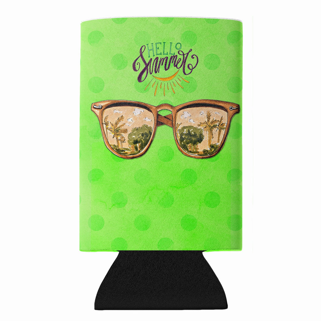 Beach Sunglasses Green Polkadot Slim Can Hugger  Insulated Foam Sleeve for 12 oz Slim Cans, Beer Bottles & Water Bottles, Made in USA