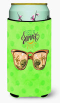Beach Sunglasses Green Polkadot Tall Boy Hugger Can Cooler Sleeve Machine Washable Drink Collapsible Insulator Beverage Insulated Holder