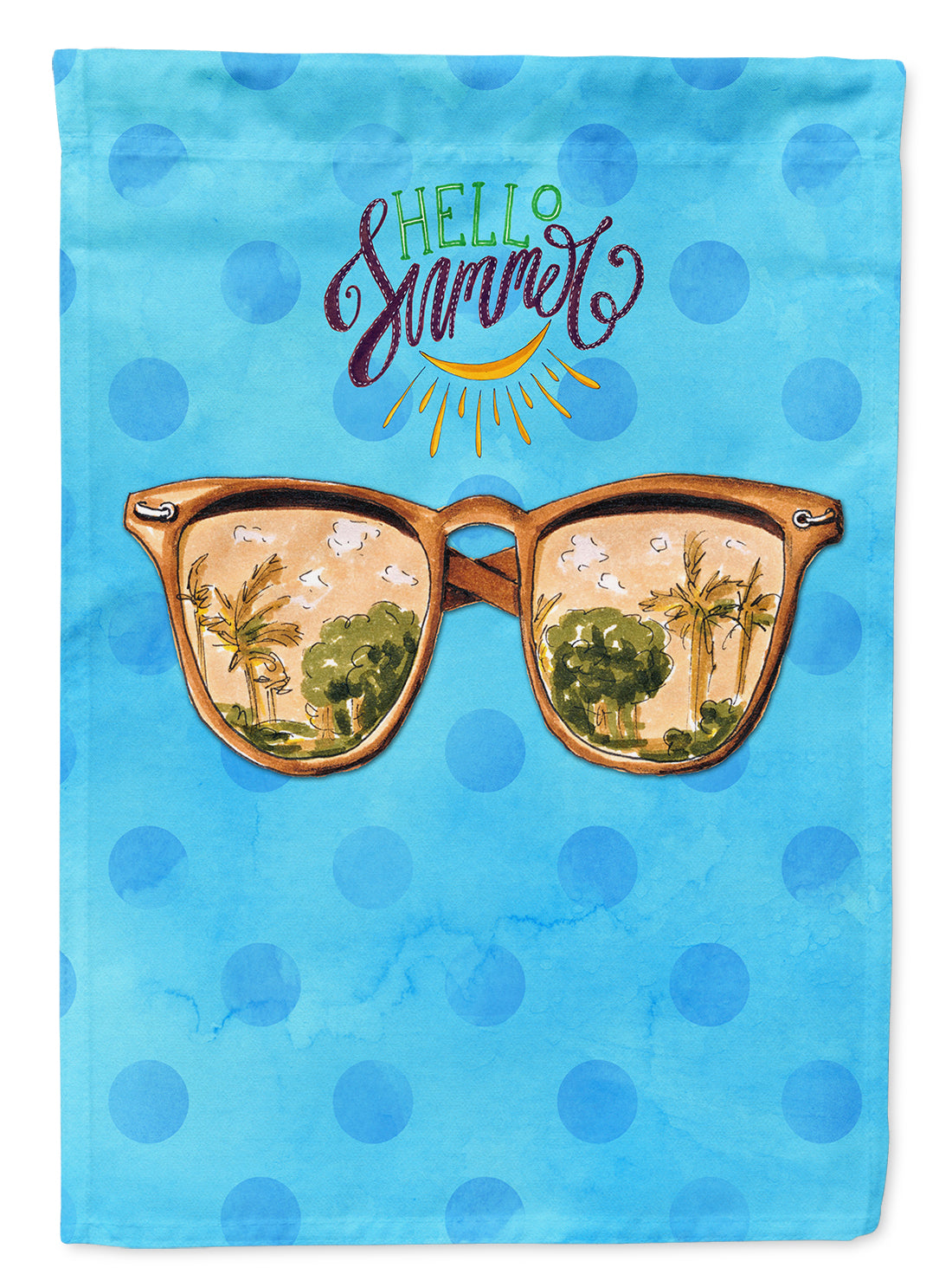 Beach Sunglasses Blue Polkadot House Flag 28x40 Porch Sleeve Pole Decorative Outside Yard Banner Artwork Wall Hanging, Polyester