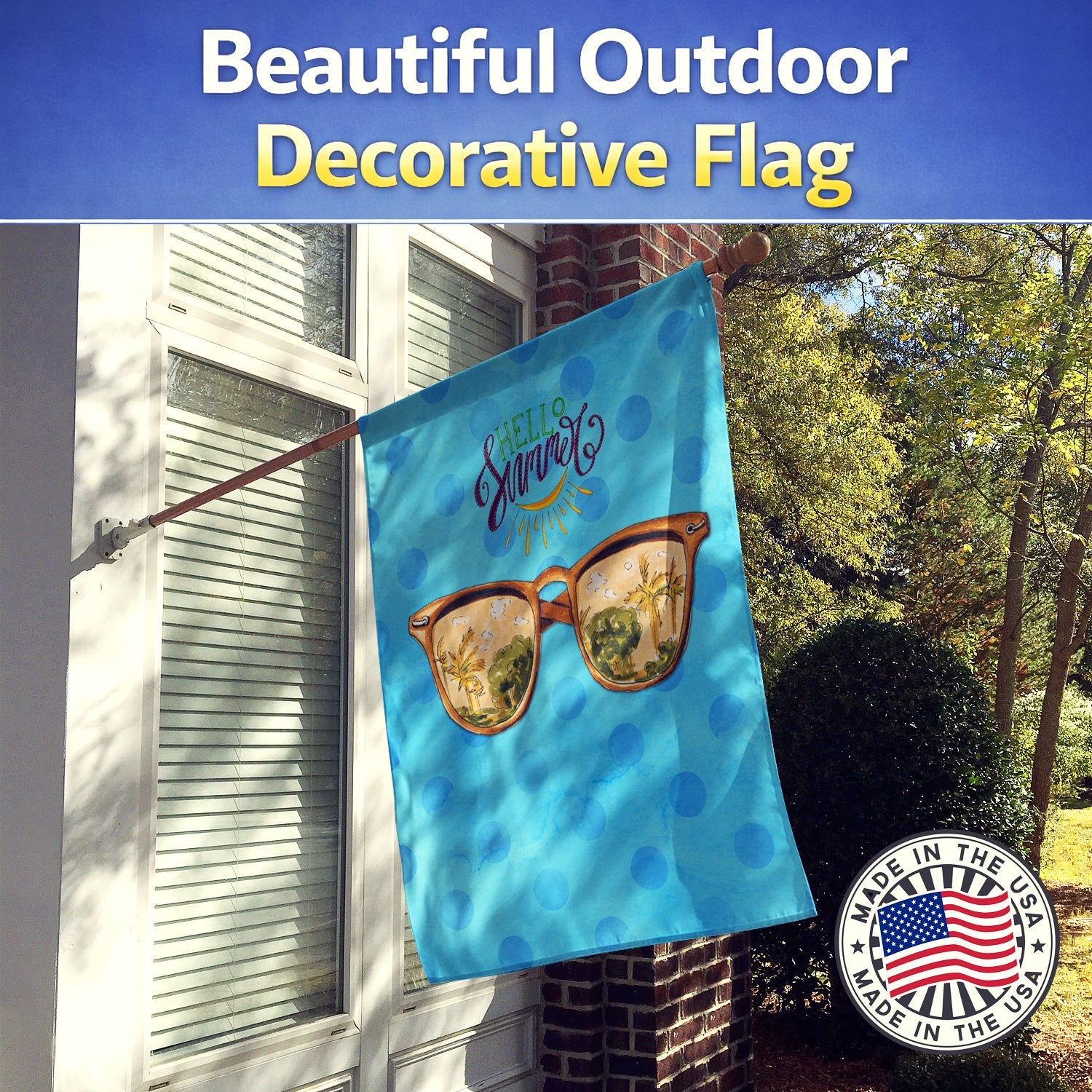 Beach Sunglasses Blue Polkadot House Flag 28x40 Porch Sleeve Pole Decorative Outside Yard Banner Artwork Wall Hanging, Polyester