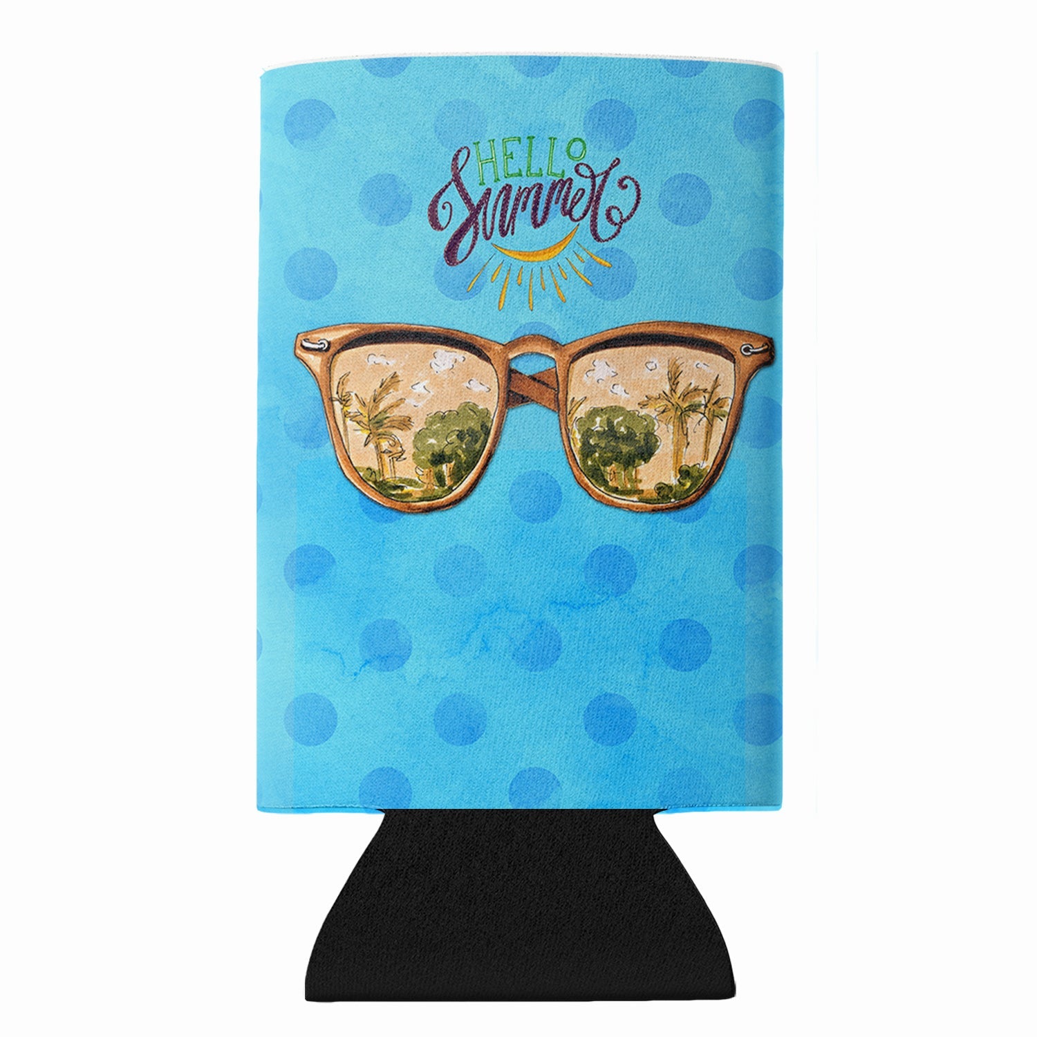 Beach Sunglasses Blue Polkadot Slim Can Hugger  Insulated Foam Sleeve for 12 oz Slim Cans, Beer Bottles & Water Bottles, Made in USA