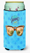 Beach Sunglasses Blue Polkadot Tall Boy Hugger Can Cooler Sleeve Machine Washable Drink Collapsible Insulator Beverage Insulated Holder