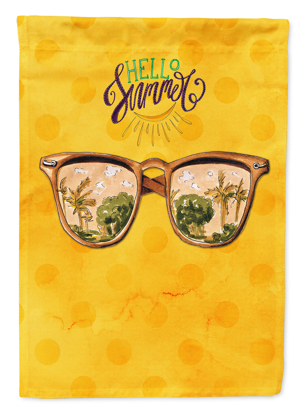 Beach Sunglasses Yellow Polkadot House Flag 28x40 Porch Sleeve Pole Decorative Outside Yard Banner Artwork Wall Hanging, Polyester