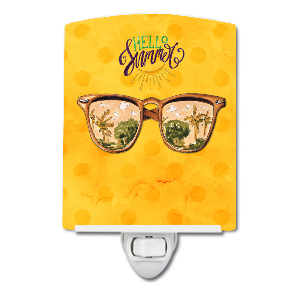 Beach Sunglasses Yellow Polkadot Ceramic Night Light Compact, UL-Certified, Ideal for Bedroom, Bathroom, Nursery, Hallway, Kitchen, 6x4x3, Multicolor