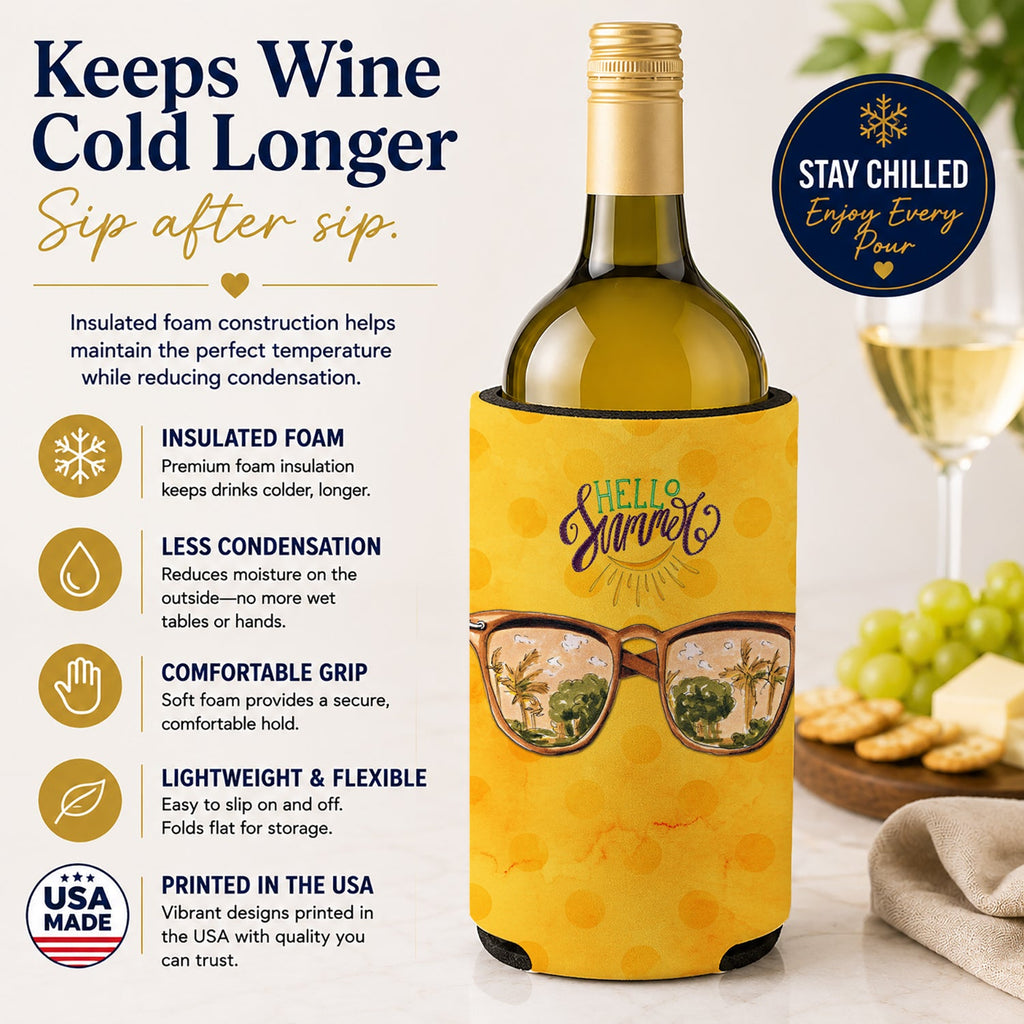 Beach Sunglasses Yellow Polkadot Wine Bottle Hugger Gift Sleeve for Standard 750 ml Bottles, Insulated Reusable Fits Mini Shot & Pint Bottles
