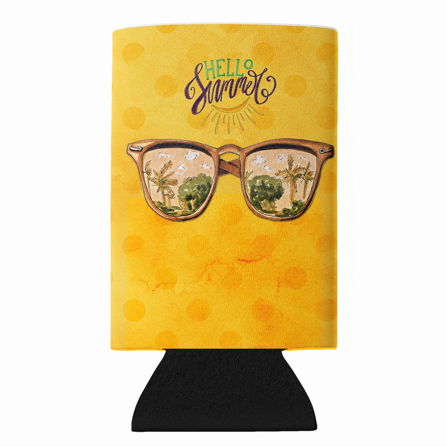 Beach Sunglasses Yellow Polkadot Slim Can Hugger  Insulated Foam Sleeve for 12 oz Slim Cans, Beer Bottles & Water Bottles, Made in USA