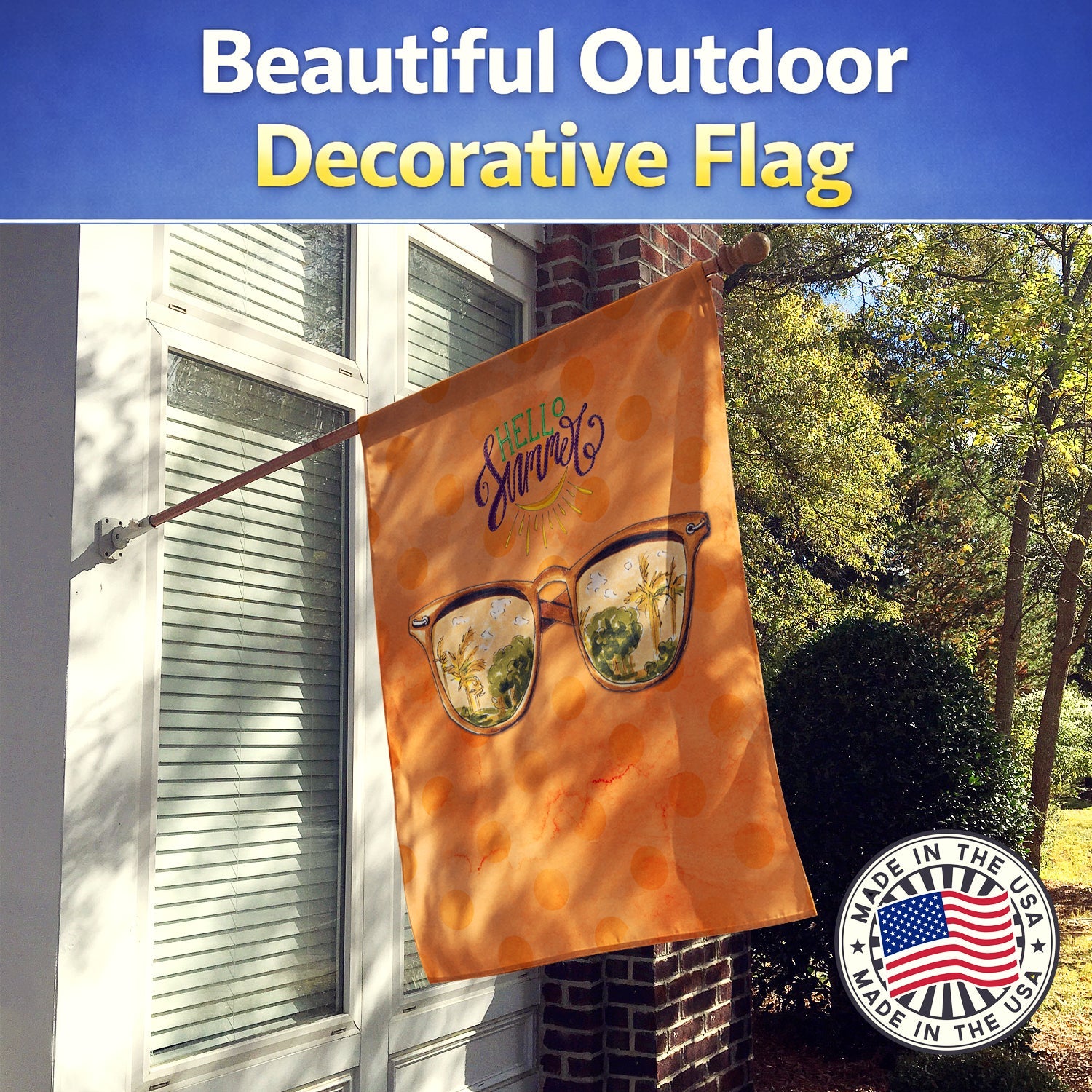 Beach Sunglasses Orange Polkadot House Flag 28x40 Porch Sleeve Pole Decorative Outside Yard Banner Artwork Wall Hanging, Polyester