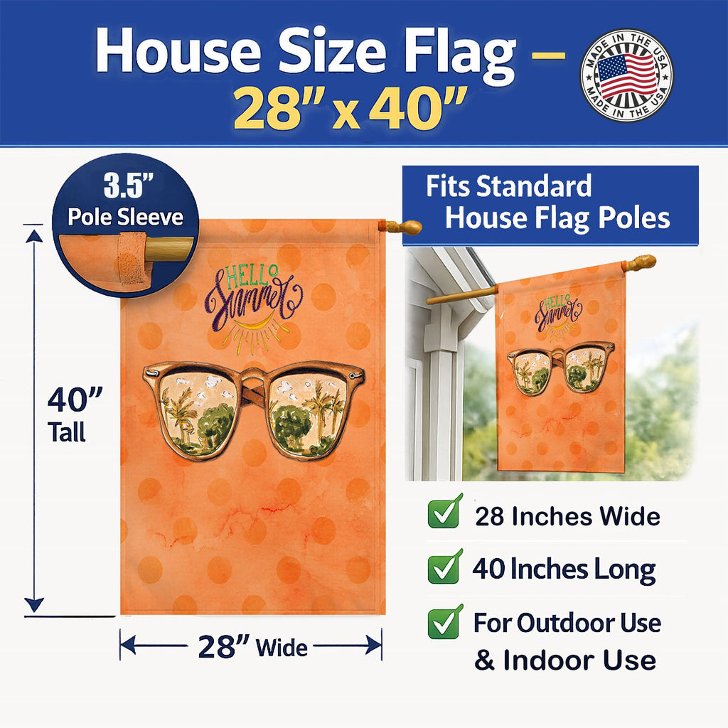 Beach Sunglasses Orange Polkadot House Flag 28x40 Porch Sleeve Pole Decorative Outside Yard Banner Artwork Wall Hanging, Polyester