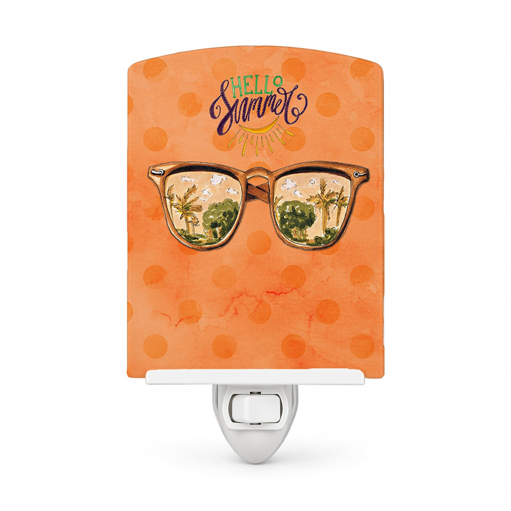 Beach Sunglasses Orange Polkadot Ceramic Night Light Compact, UL-Certified, Ideal for Bedroom, Bathroom, Nursery, Hallway, Kitchen, 6x4x3, Multicolor