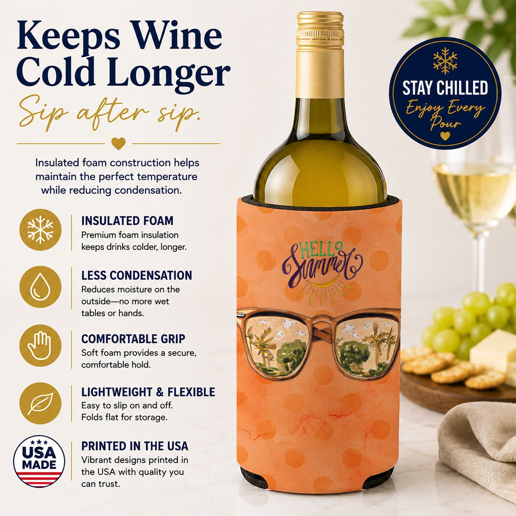 Beach Sunglasses Orange Polkadot Wine Bottle Hugger Gift Sleeve for Standard 750 ml Bottles, Insulated Reusable Fits Mini Shot & Pint Bottles