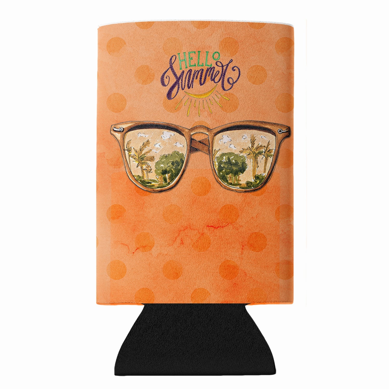 Beach Sunglasses Orange Polkadot Slim Can Hugger  Insulated Foam Sleeve for 12 oz Slim Cans, Beer Bottles & Water Bottles, Made in USA