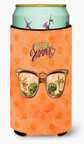 Beach Sunglasses Orange Polkadot Tall Boy Hugger Can Cooler Sleeve Machine Washable Drink Collapsible Insulator Beverage Insulated Holder