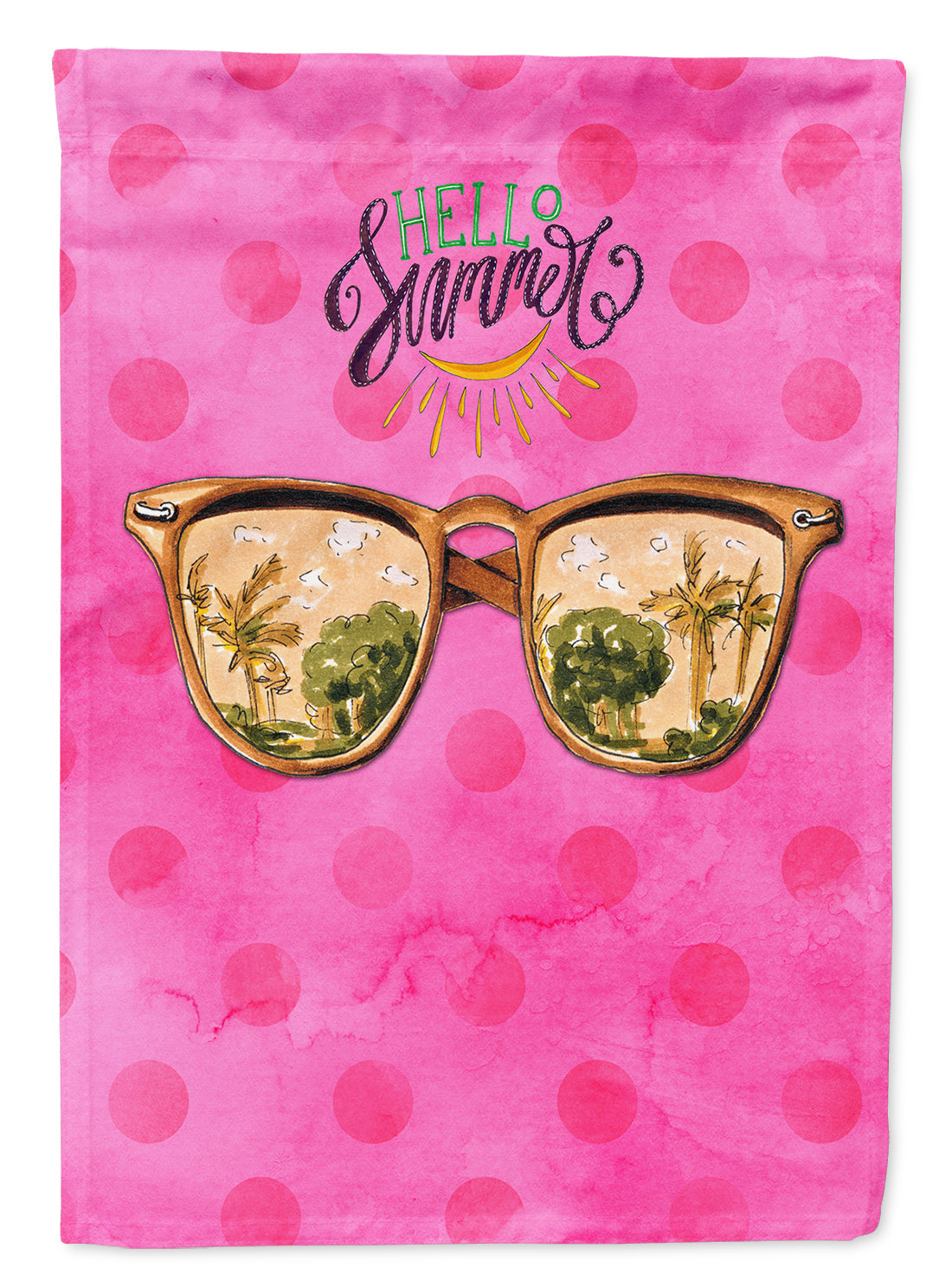 Beach Sunglasses Pink Polkadot House Flag 28x40 Porch Sleeve Pole Decorative Outside Yard Banner Artwork Wall Hanging, Polyester