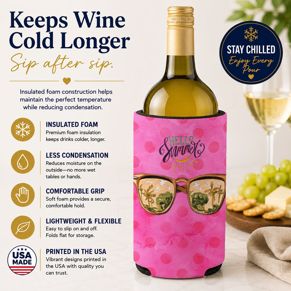 Beach Sunglasses Pink Polkadot Wine Bottle Hugger Gift Sleeve for Standard 750 ml Bottles, Insulated Reusable Fits Mini Shot & Pint Bottles