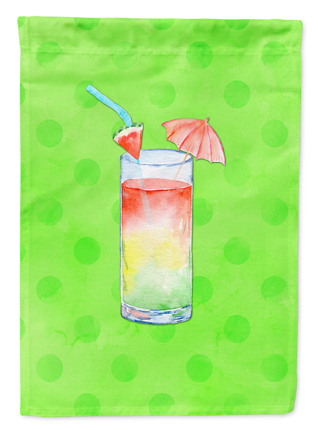 Umberella Cocktail Green Polkadot House Flag 28x40 Porch Sleeve Pole Decorative Outside Yard Banner Artwork Wall Hanging, Polyester