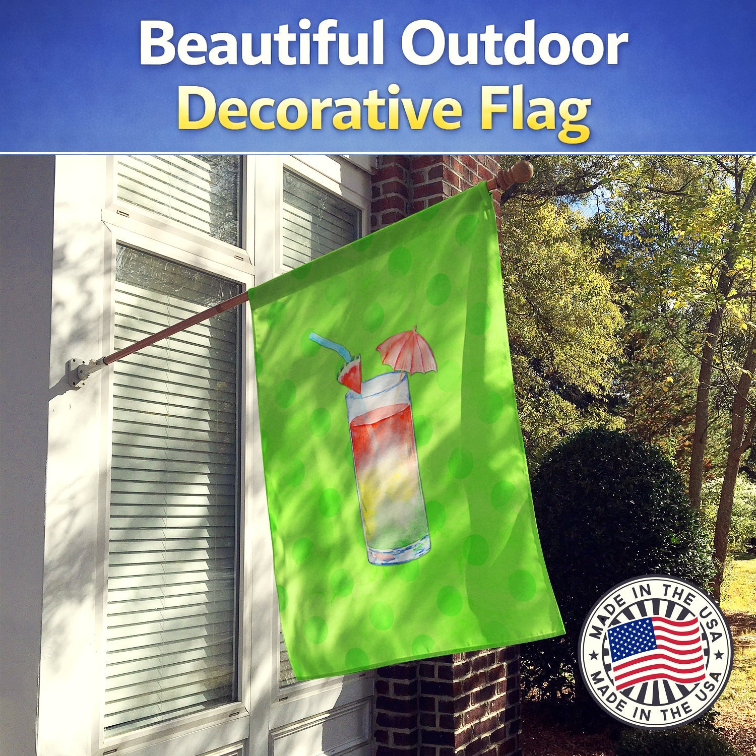 Umberella Cocktail Green Polkadot House Flag 28x40 Porch Sleeve Pole Decorative Outside Yard Banner Artwork Wall Hanging, Polyester