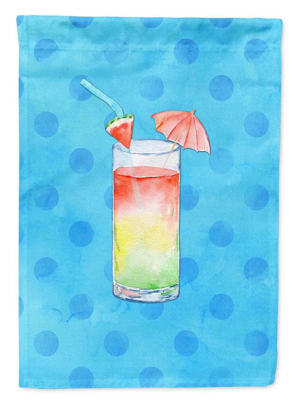 Umberella Cocktail Blue Polkadot House Flag 28x40 Porch Sleeve Pole Decorative Outside Yard Banner Artwork Wall Hanging, Polyester