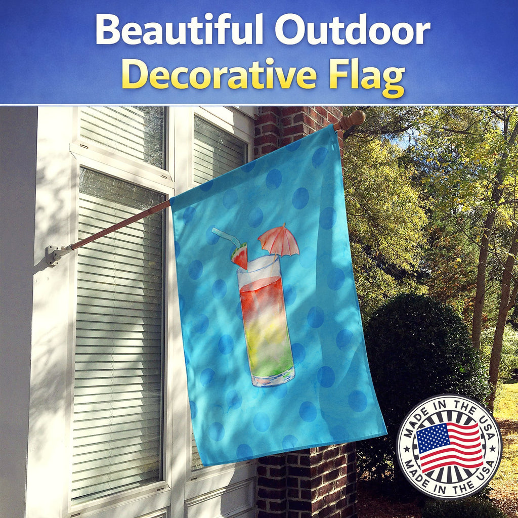 Umberella Cocktail Blue Polkadot House Flag 28x40 Porch Sleeve Pole Decorative Outside Yard Banner Artwork Wall Hanging, Polyester