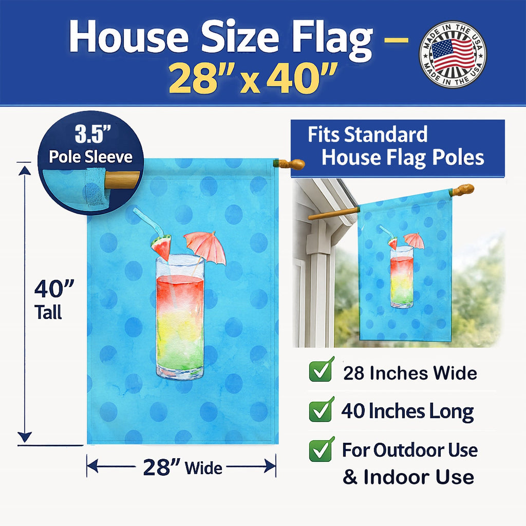Umberella Cocktail Blue Polkadot House Flag 28x40 Porch Sleeve Pole Decorative Outside Yard Banner Artwork Wall Hanging, Polyester