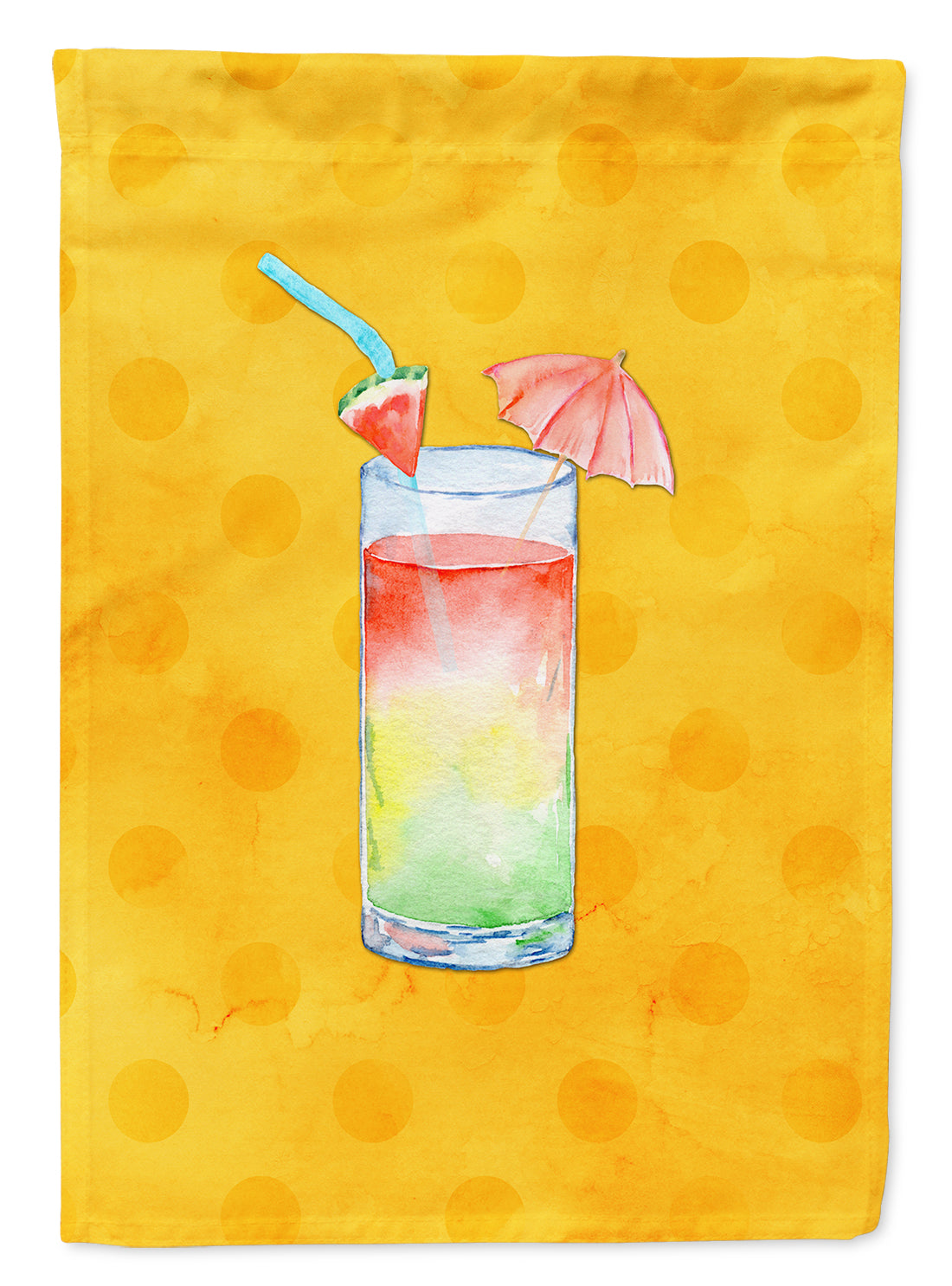 Umberella Cocktail Yellow Polkadot House Flag 28x40 Porch Sleeve Pole Decorative Outside Yard Banner Artwork Wall Hanging, Polyester
