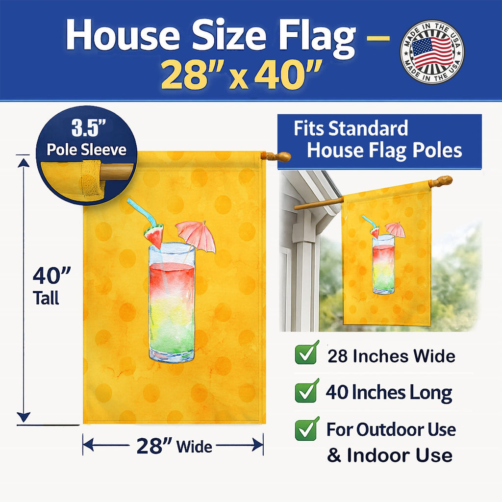 Umberella Cocktail Yellow Polkadot House Flag 28x40 Porch Sleeve Pole Decorative Outside Yard Banner Artwork Wall Hanging, Polyester