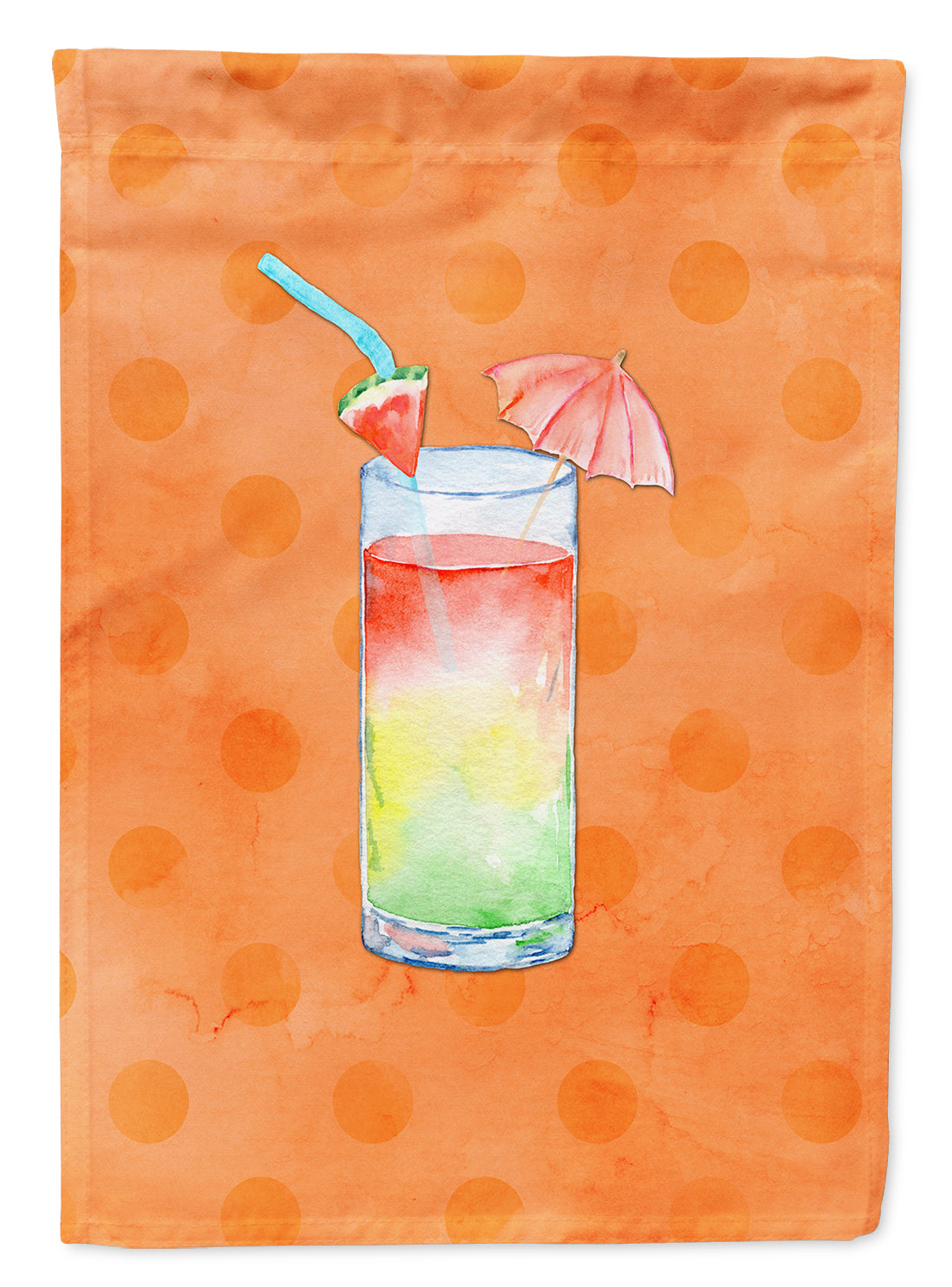 Umberella Cocktail Orange Polkadot House Flag 28x40 Porch Sleeve Pole Decorative Outside Yard Banner Artwork Wall Hanging, Polyester