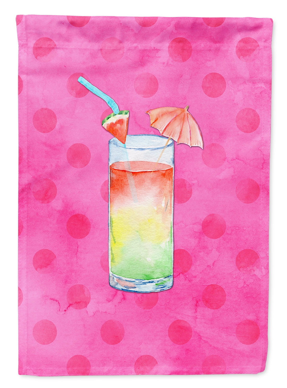 Umberella Cocktail Pink Polkadot House Flag 28x40 Porch Sleeve Pole Decorative Outside Yard Banner Artwork Wall Hanging, Polyester