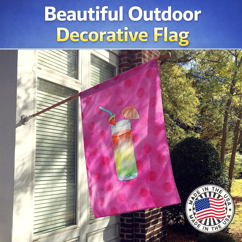 Umberella Cocktail Pink Polkadot House Flag 28x40 Porch Sleeve Pole Decorative Outside Yard Banner Artwork Wall Hanging, Polyester