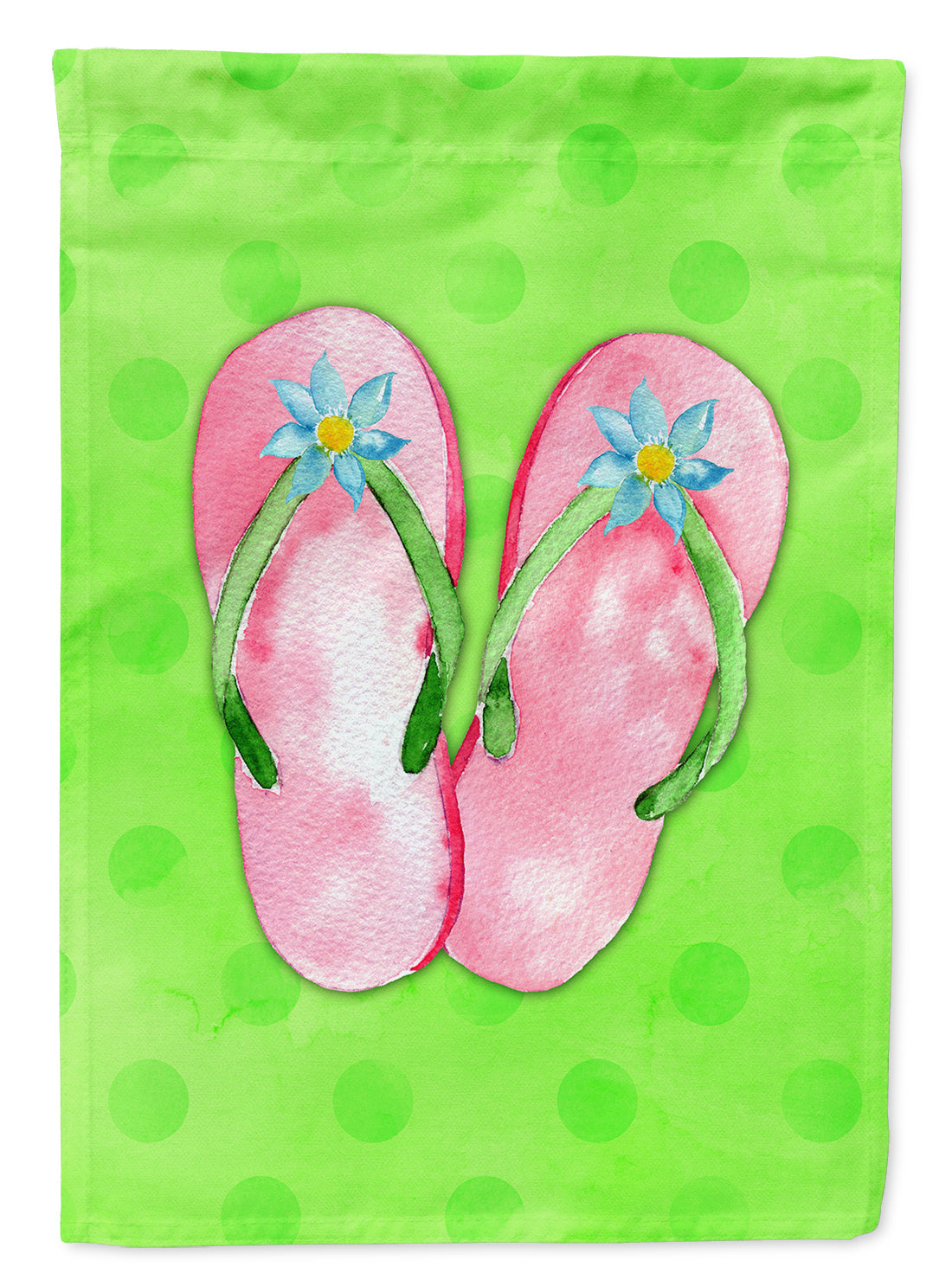 Pink Flip Flops Green Polkadot House Flag 28x40 Porch Sleeve Pole Decorative Outside Yard Banner Artwork Wall Hanging, Polyester