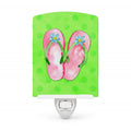 Pink Flip Flops Green Polkadot Ceramic Night Light Compact, UL-Certified, Ideal for Bedroom, Bathroom, Nursery, Hallway, Kitchen, 6x4x3, Multicolor