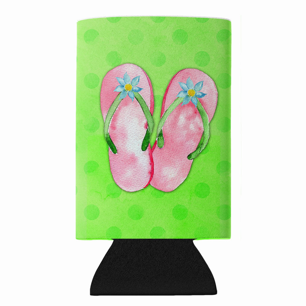 Pink Flip Flops Green Polkadot Slim Can Hugger  Insulated Foam Sleeve for 12 oz Slim Cans, Beer Bottles & Water Bottles, Made in USA
