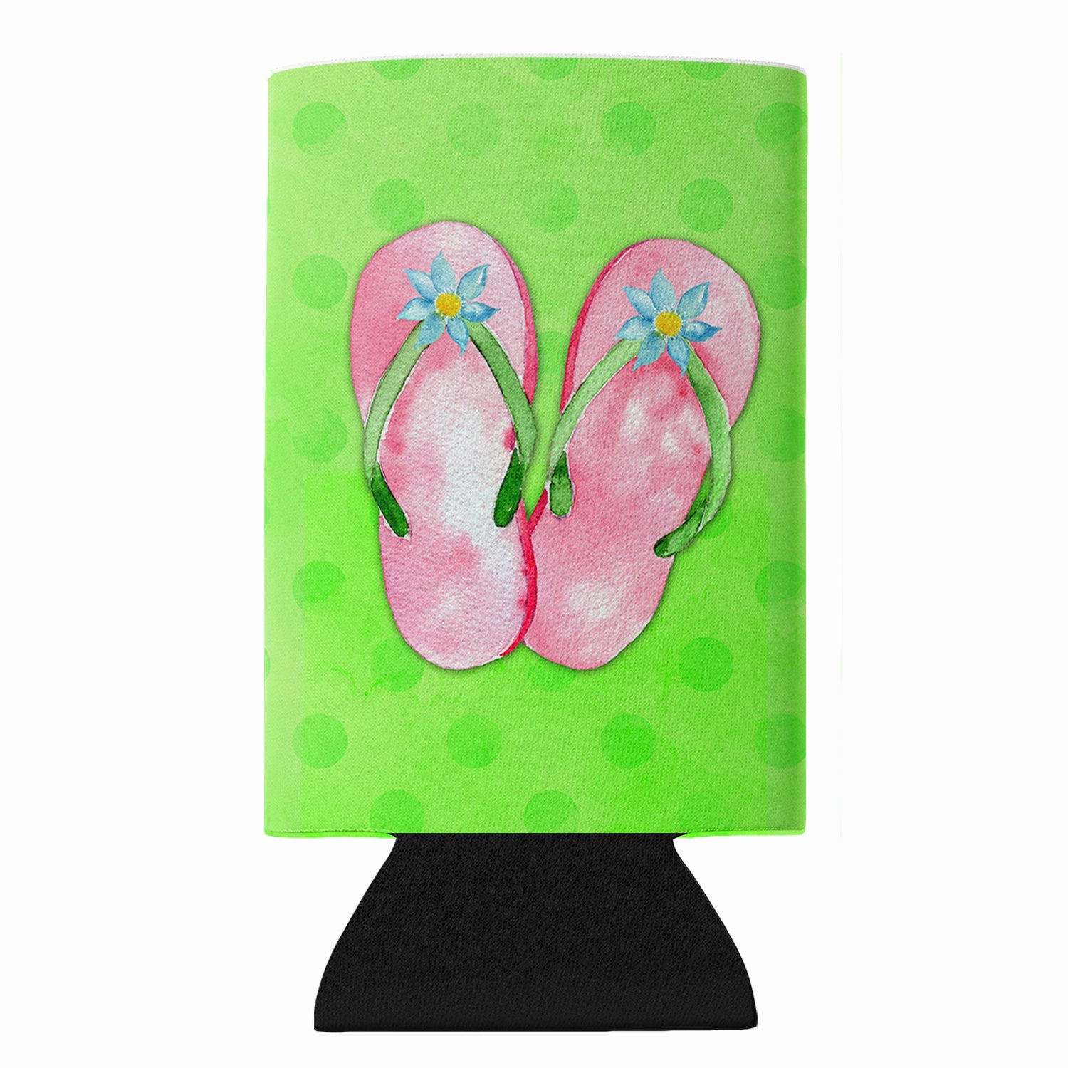 Pink Flip Flops Green Polkadot Slim Can Hugger  Insulated Foam Sleeve for 12 oz Slim Cans, Beer Bottles & Water Bottles, Made in USA