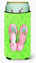 Pink Flip Flops Green Polkadot Tall Boy Hugger Can Cooler Sleeve Machine Washable Drink Collapsible Insulator Beverage Insulated Holder