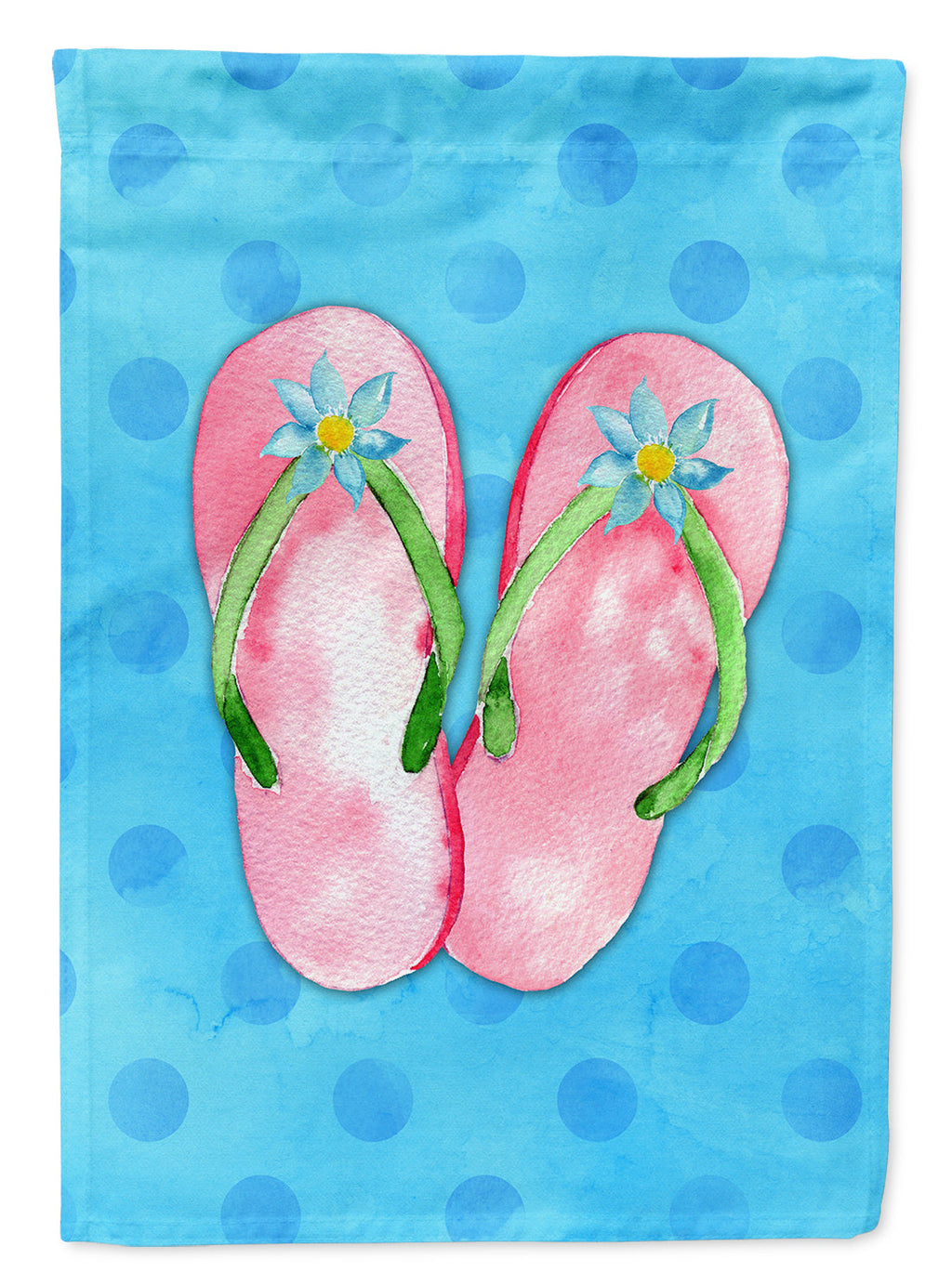 Pink Flip Flops Blue Polkadot House Flag 28x40 Porch Sleeve Pole Decorative Outside Yard Banner Artwork Wall Hanging, Polyester