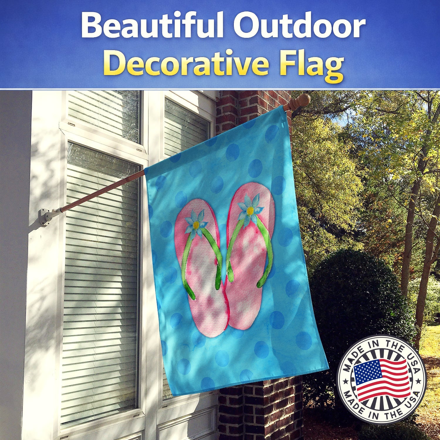 Pink Flip Flops Blue Polkadot House Flag 28x40 Porch Sleeve Pole Decorative Outside Yard Banner Artwork Wall Hanging, Polyester