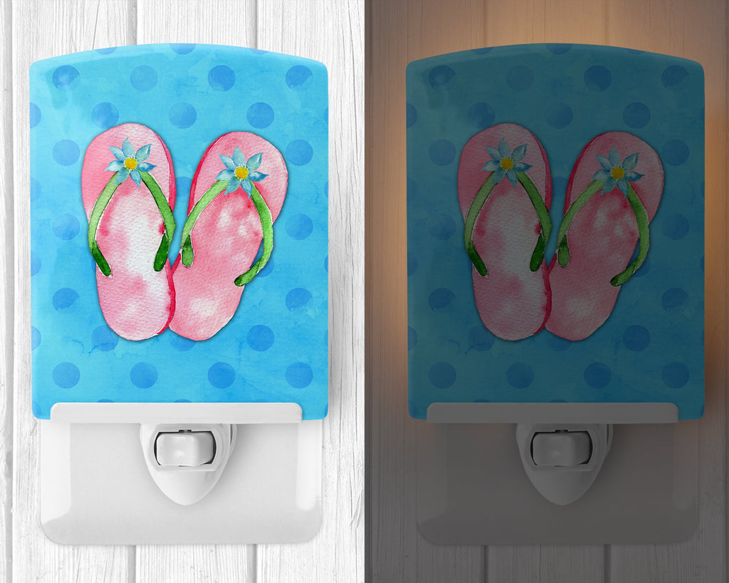 Pink Flip Flops Blue Polkadot Ceramic Night Light Compact, UL-Certified, Ideal for Bedroom, Bathroom, Nursery, Hallway, Kitchen, 6x4x3, Multicolor
