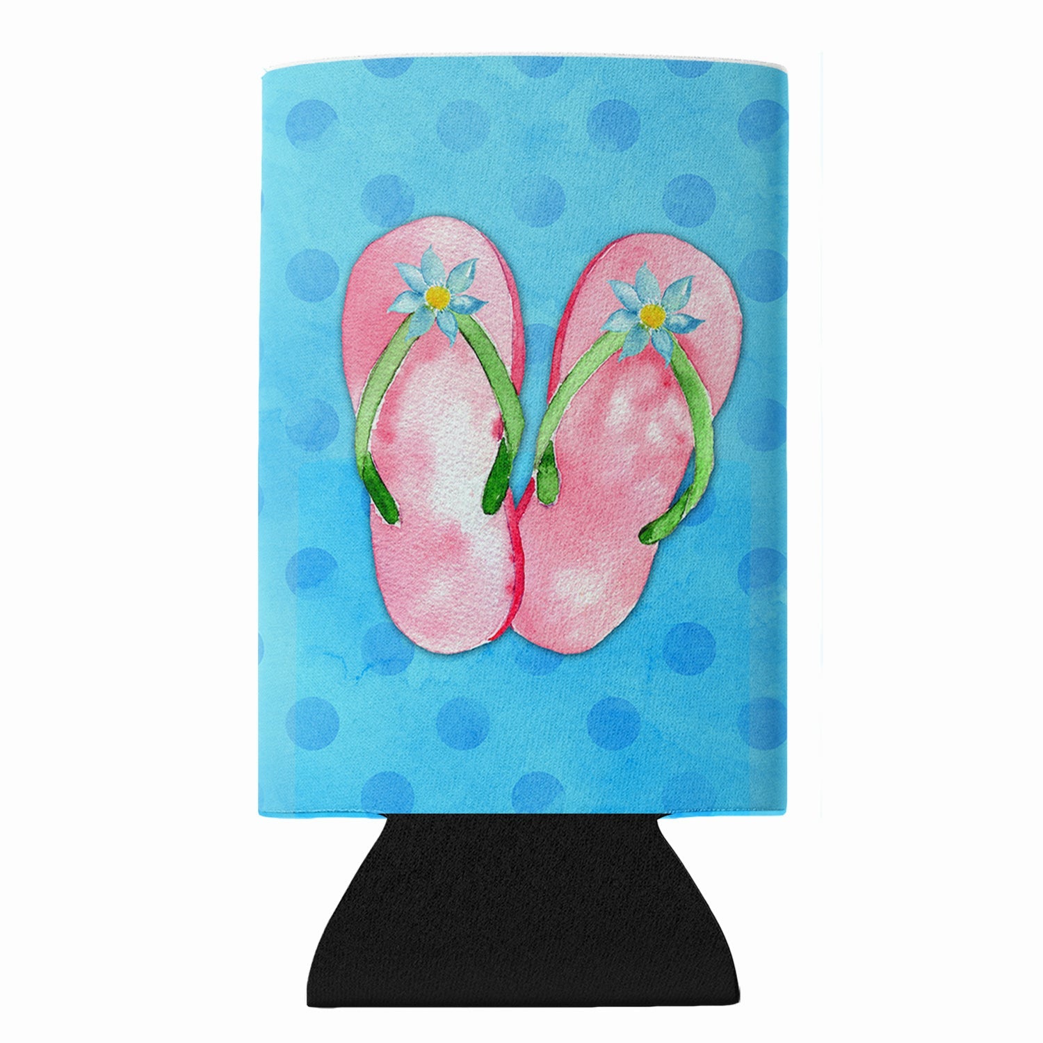 Pink Flip Flops Blue Polkadot Slim Can Hugger  Insulated Foam Sleeve for 12 oz Slim Cans, Beer Bottles & Water Bottles, Made in USA