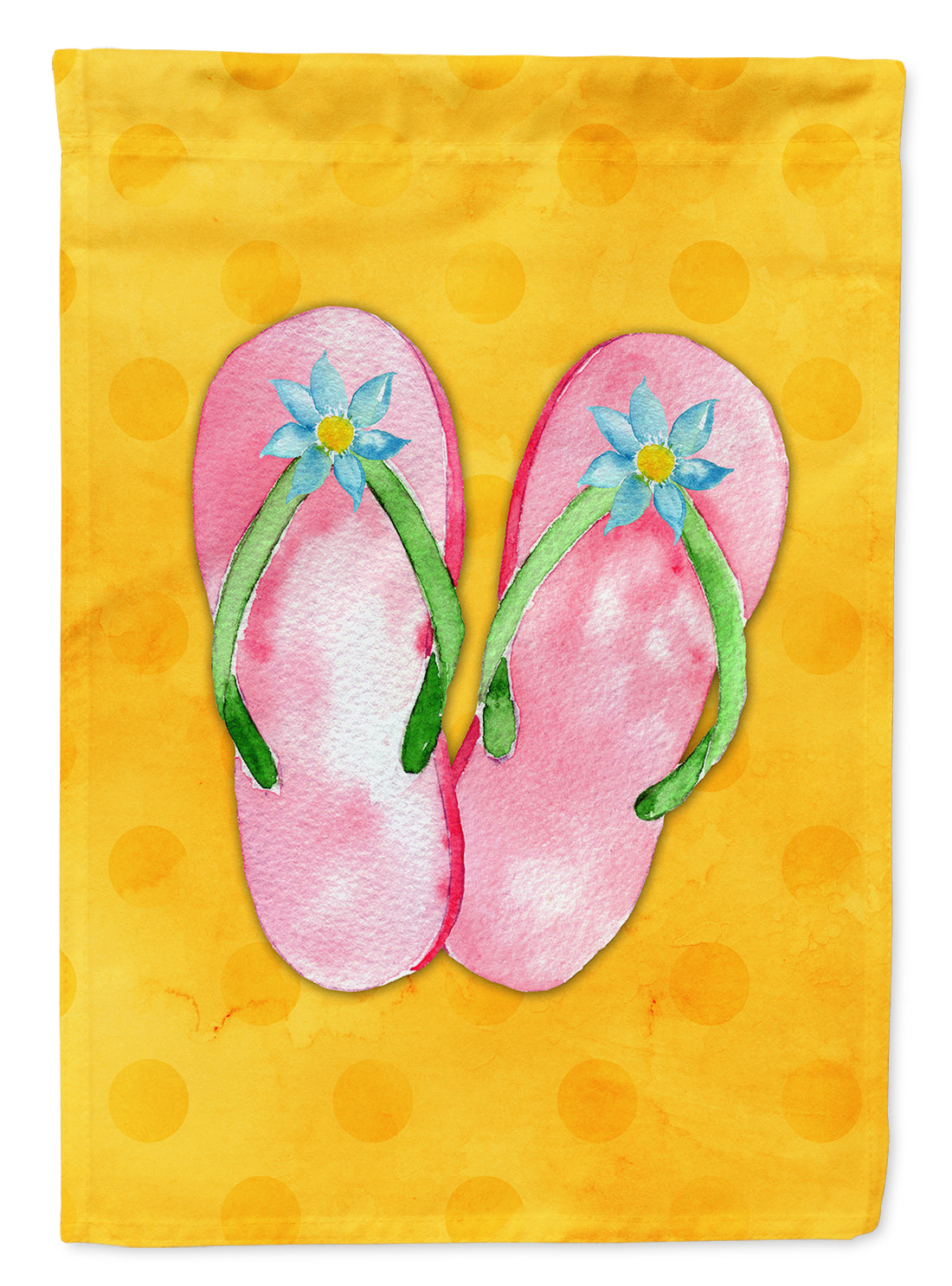 Pink Flip Flops Yellow Polkadot House Flag 28x40 Porch Sleeve Pole Decorative Outside Yard Banner Artwork Wall Hanging, Polyester