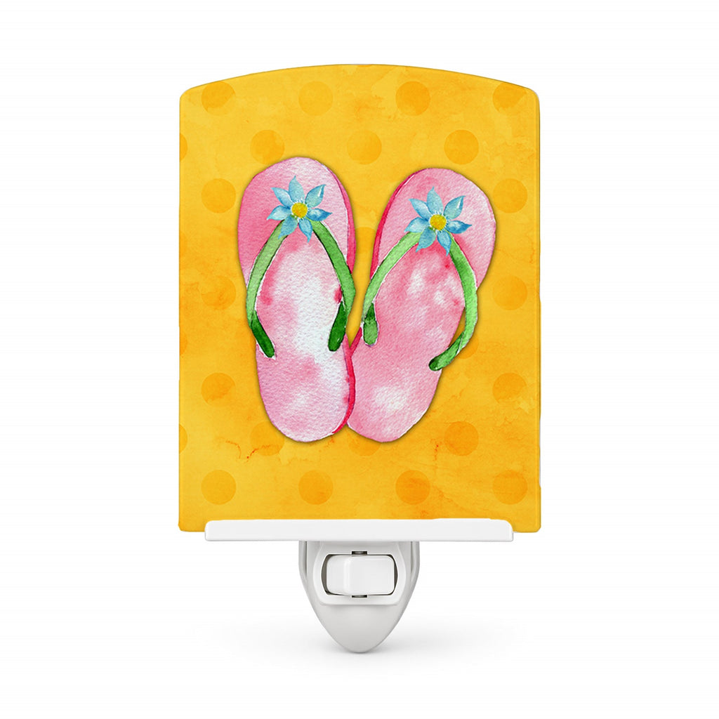 Pink Flip Flops Yellow Polkadot Ceramic Night Light Compact, UL-Certified, Ideal for Bedroom, Bathroom, Nursery, Hallway, Kitchen, 6x4x3, Multicolor