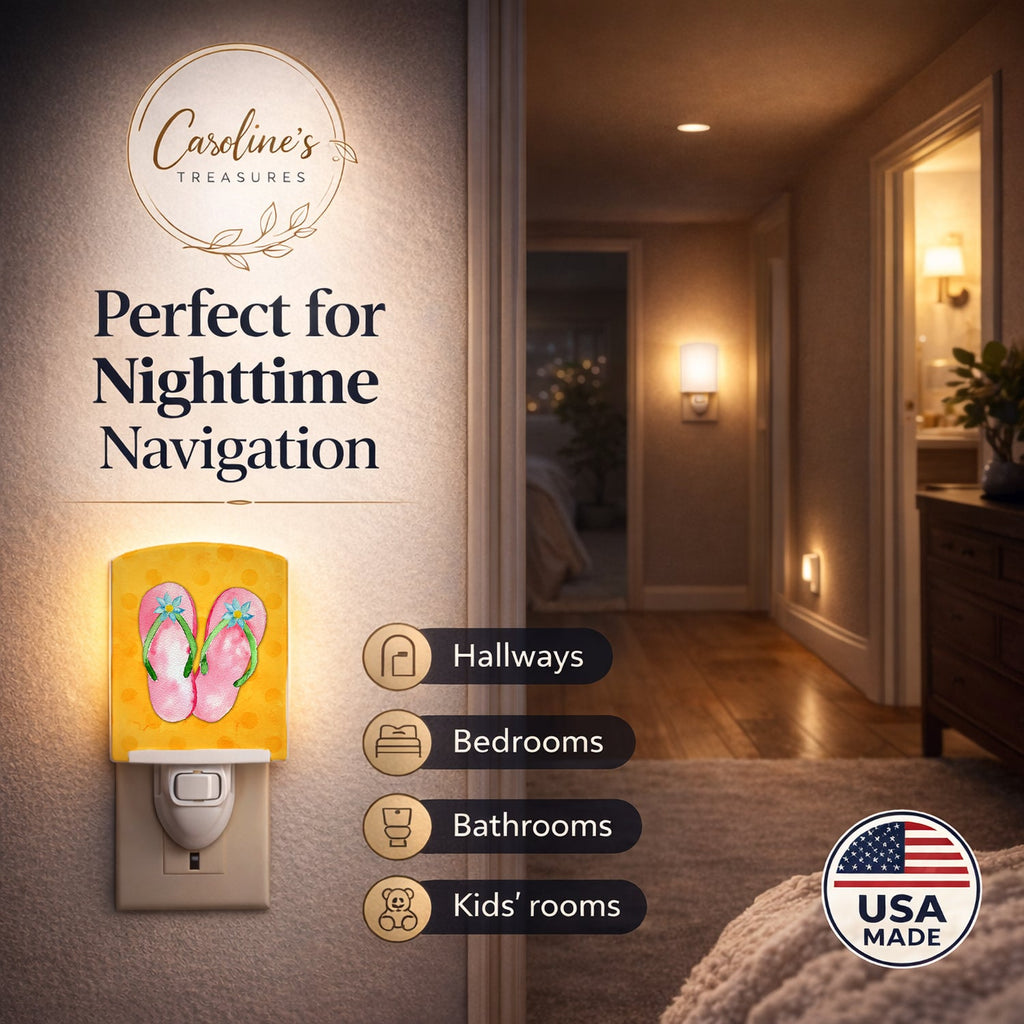 Pink Flip Flops Yellow Polkadot Ceramic Night Light Compact, UL-Certified, Ideal for Bedroom, Bathroom, Nursery, Hallway, Kitchen, 6x4x3, Multicolor