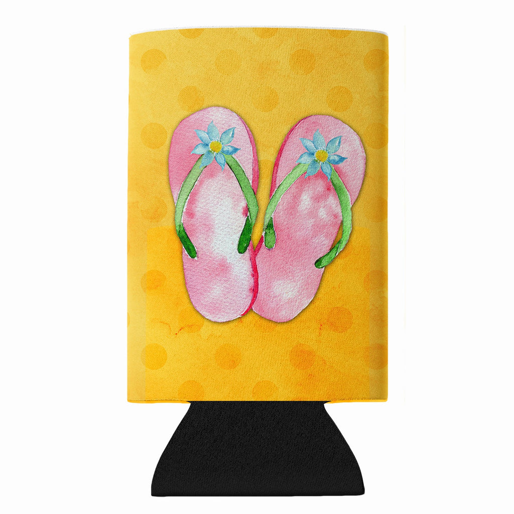 Pink Flip Flops Yellow Polkadot Slim Can Hugger  Insulated Foam Sleeve for 12 oz Slim Cans, Beer Bottles & Water Bottles, Made in USA